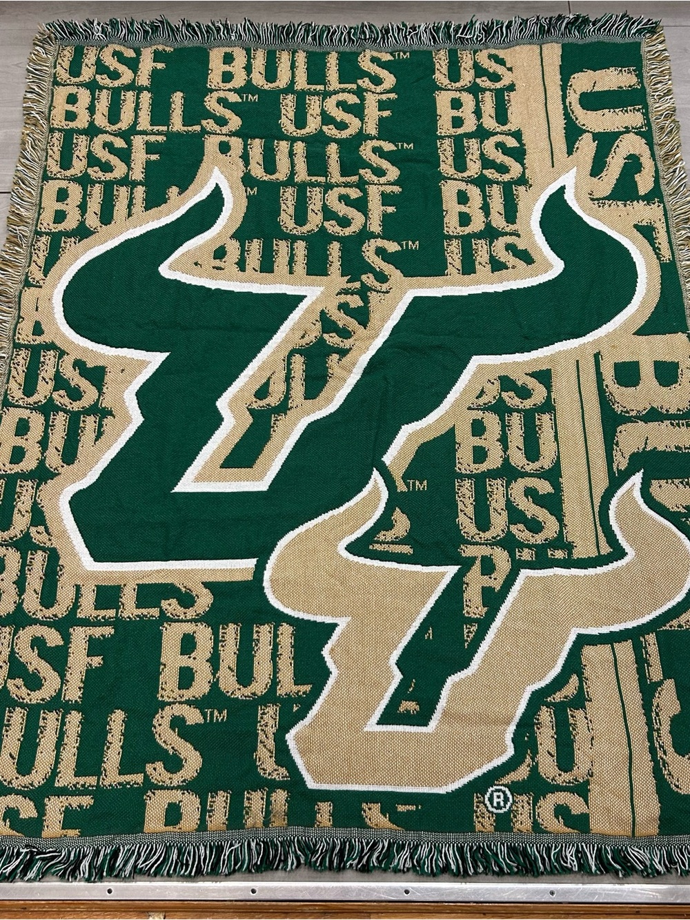 USF Bulls University of South Florida Woven Tapestry Throw Blanket 54x43 Fringe